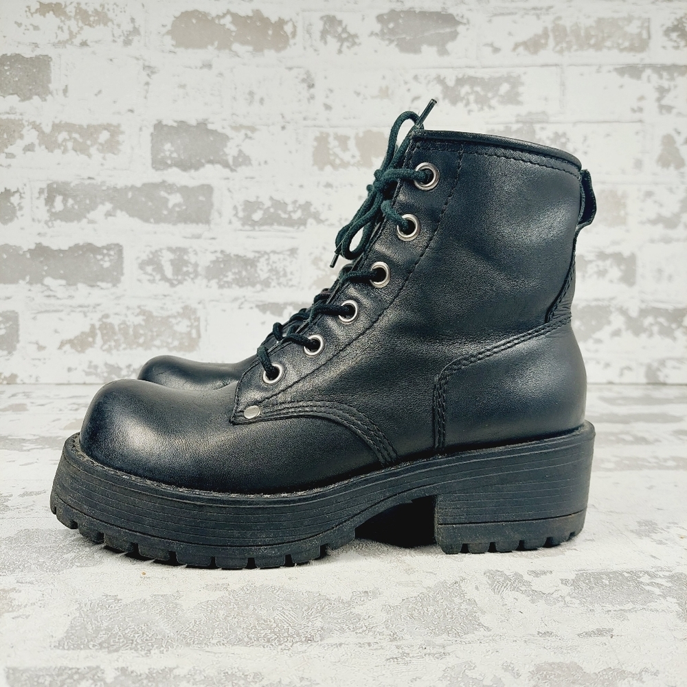 9&Co P-Glashur Black Leather Lace Up Casual Moto Combat Ankle Boots i610